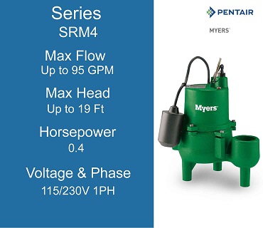  Myers Sewage Pumps, SRM4 Series, 0.4 Horsepower, 115/230 Volts 1 Phase